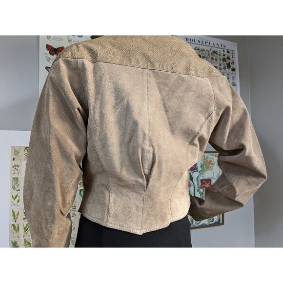Vintage 80s Berman's Leather Jacket Cropped Vest Front Brown Moto Suede Size S - Picture 12 of 15